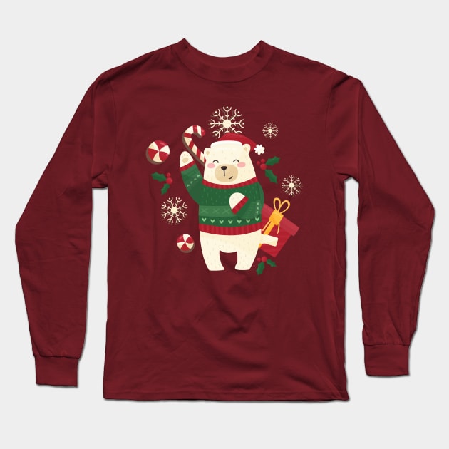 Happy Christmas Polar Bear Long Sleeve T-Shirt by Nova5